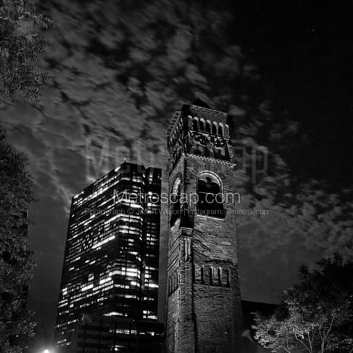 Matte Black MDF Framed Black and White Boston Photograph: The First Baptist Church of Boston in a Square Matte Black MDF Frame
