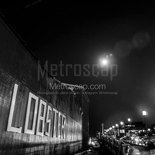 Matte Black MDF Framed Black and White Boston Photograph: The James Hook Lobster Company Building in a Square Matte Black MDF Frame