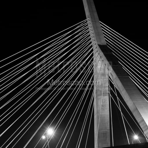 Matte Black MDF Framed Black and White Boston Photograph: Leonard P. Zakim Bunker Hill Bridge in a Square Matte Black MDF Frame