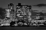 Long Wharf Night From East Boston Piers Black and White Horizontal Long Wharf Night From East Boston Piers black and white