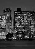 Long Wharf Night From East Boston Piers Black and White Vertical Long Wharf Night From East Boston Piers black and white
