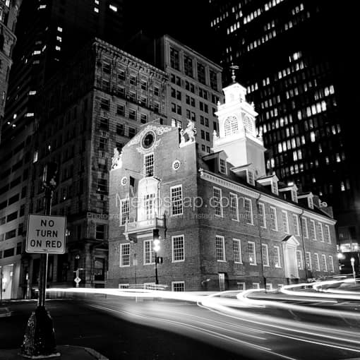 Matte Black MDF Framed Black and White Boston Photograph: Old State House in a Square Matte Black MDF Frame