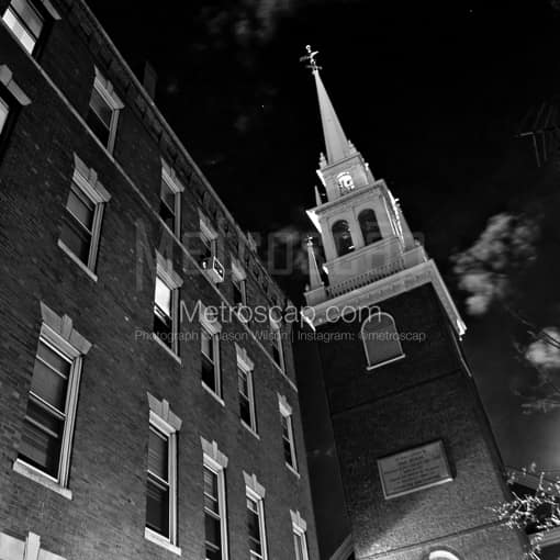 Matte Black MDF Framed Black and White Boston Photograph: One if by Land. Two if by Sea. in a Square Matte Black MDF Frame
