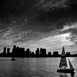 Sail Boat Boston Harbor Black and White Square Sail Boat Boston Harbor black and white