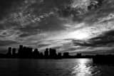 Sunset Behind Boston Skyline Black and White Horizontal Sunset Behind Boston Skyline black and white