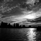 Sunset Behind Boston Skyline Black and White Square Sunset Behind Boston Skyline black and white