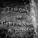 Canton Ohio Bell Inscription Black and White Square Canton Ohio Bell Inscription black and white