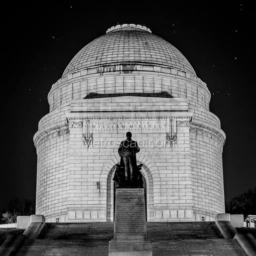 Matte Black MDF Framed Black and White Canton Photograph: The McKinley Park Memorial in a Square Matte Black MDF Frame