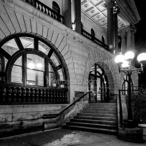 Matte Black MDF Framed Black and White Canton Photograph: The Stark County Courthouse Steps in a Square Matte Black MDF Frame