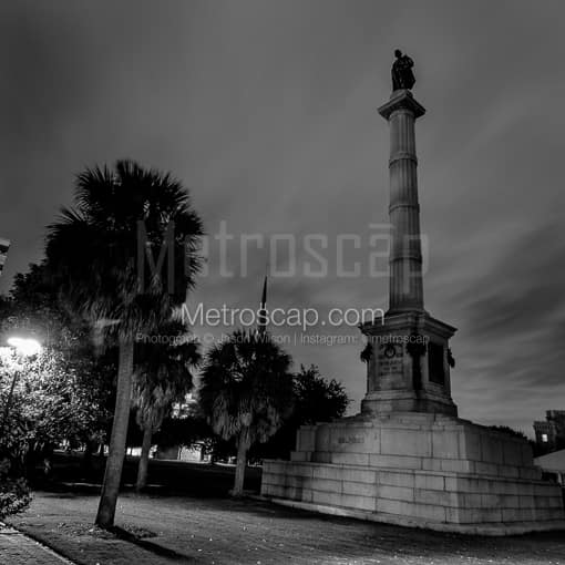Matte Black MDF Framed Black and White Charleston Photograph: The Calhoun Monument in Marion Square in a Square Matte Black MDF Frame