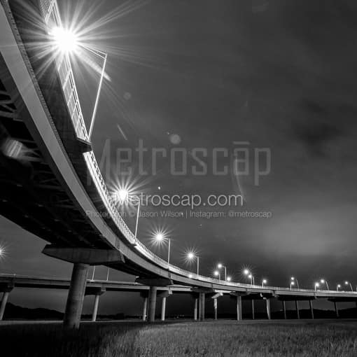 Matte Black MDF Framed Black and White Charleston Photograph: An On-Ramp to the Ravenel Bridge in a Square Matte Black MDF Frame