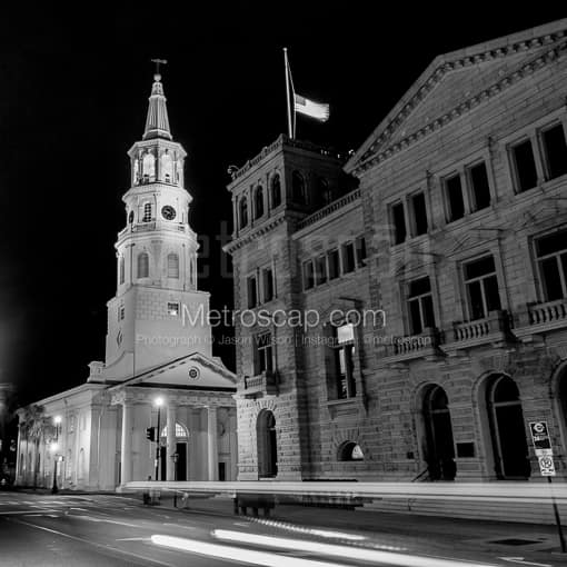 Matte Black MDF Framed Black and White Charleston Photograph: Saint Michaels Church in a Square Matte Black MDF Frame