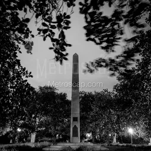 Matte Black MDF Framed Black and White Charleston Photograph: Washington Square park in Charleston in a Square Matte Black MDF Frame