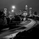 Charlotte City Skyline Night Black and White Square Charlotte City Skyline Night black and white