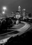 Charlotte City Skyline Night Black and White Vertical Charlotte City Skyline Night black and white