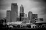 Charlotte Skyline Cloudy Sky Black and White Horizontal Charlotte Skyline Cloudy Sky black and white