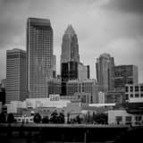 Charlotte Skyline Cloudy Sky Black and White Square Charlotte Skyline Cloudy Sky black and white