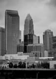 Charlotte Skyline Cloudy Sky Black and White Vertical Charlotte Skyline Cloudy Sky black and white
