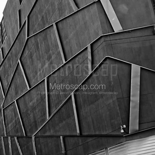 Matte Black MDF Framed Black and White Charlotte Photograph: The Back of the Harvey B Gantt Center in a Square Matte Black MDF Frame