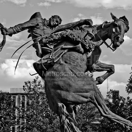 Matte Black MDF Framed Black and White Cheyenne Photograph: The Spirit of Wyoming Statue in a Square Matte Black MDF Frame