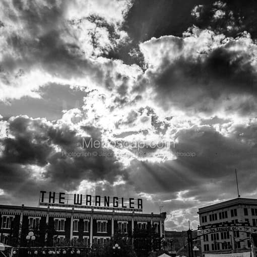Matte Black MDF Framed Black and White Cheyenne Photograph: The Wrangler in Downtown Cheyenne Wyoming in a Square Matte Black MDF Frame