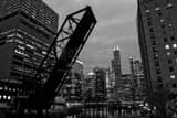 Chicago Skyline From Kinzie Street Bridge Black and White Horizontal Chicago Skyline From Kinzie Street Bridge black and white