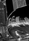 Chicago Skyline Reflection Cloud Gate Millennium Park Black and White Vertical Chicago Skyline Reflection Cloud Gate Millennium Park black and white