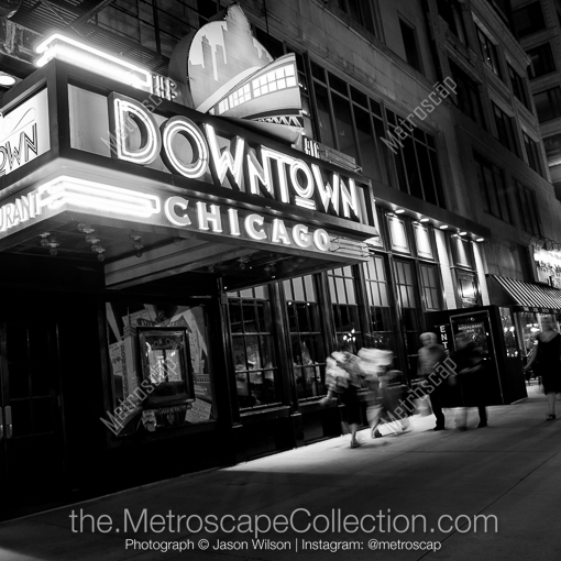 Matte Black MDF Framed Black and White Chicago Photograph: The Downtown Chicago Bar in a Square Matte Black MDF Frame