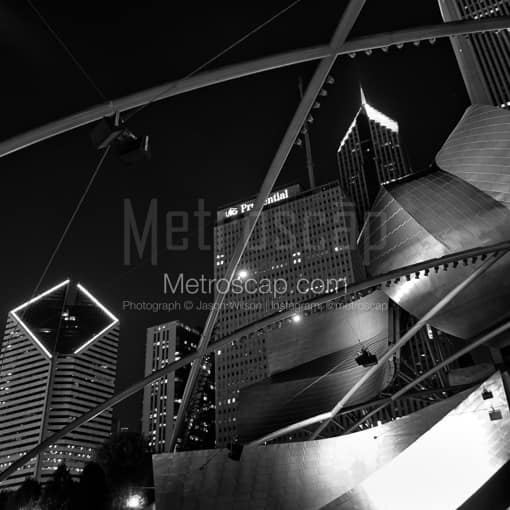 Matte Black MDF Framed Black and White Chicago Photograph: Chicago Under Dailey Plaza in a Square Matte Black MDF Frame