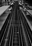 Empty L Train Tracks Black and White Vertical Empty L Train Tracks black and white