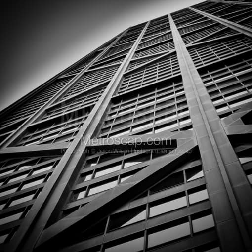 Matte Black MDF Framed Black and White Chicago Photograph: Hancock Building Support Beams in a Square Matte Black MDF Frame