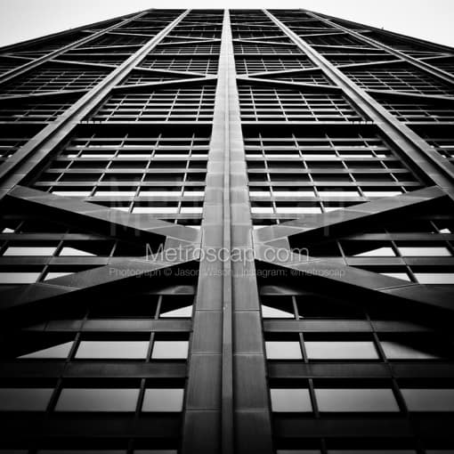 Matte Black MDF Framed Black and White Chicago Photograph: Hancock Tower Steel Bracing Supports in a Square Matte Black MDF Frame