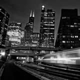 Metra Train Downtown Chicago Black and White Square Metra Train Downtown Chicago black and white