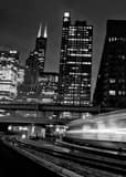 Metra Train Downtown Chicago Black and White Vertical Metra Train Downtown Chicago black and white