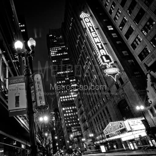 Matte Black MDF Framed Black and White Chicago Photograph: The Oriental Theatre in a Square Matte Black MDF Frame