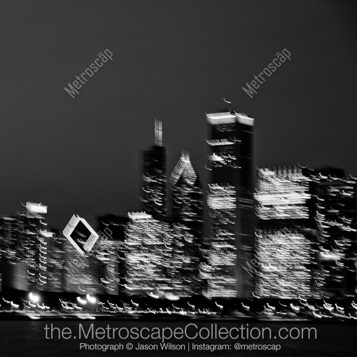Matte Black MDF Framed Black and White Chicago Photograph: The Prudential Building part of the Chicago Skyline Blurry in a Square Matte Black MDF Frame
