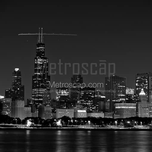 Matte Black MDF Framed Black and White Chicago Photograph: The Sears Tower, Chicago's Most Famous Skyscraper in a Square Matte Black MDF Frame