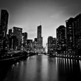 Trump Tower Chicago River Black and White Square Trump Tower Chicago River black and white