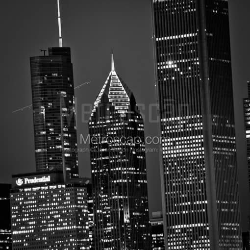 Matte Black MDF Framed Black and White Chicago Photograph: Two Prudential Plaza in a Square Matte Black MDF Frame