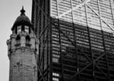 Water Tower And Hancock Building Black and White Horizontal Water Tower And Hancock Building black and white