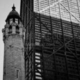 Water Tower And Hancock Building Black and White Square Water Tower And Hancock Building black and white