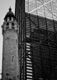 Water Tower And Hancock Building Black and White Vertical Water Tower And Hancock Building black and white