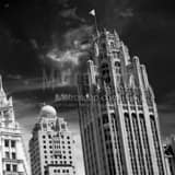 Wind Whipped Us Flag Atop Tribune Building Black and White Square Wind Whipped Us Flag Atop Tribune Building black and white