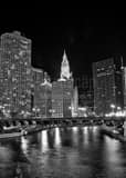 Wrigley Building And Chicago River Black and White Vertical Wrigley Building And Chicago River black and white