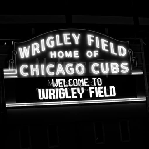 Matte Black MDF Framed Black and White Chicago Photograph: Wrigley Field Home of the Chicago Cubs in a Square Matte Black MDF Frame