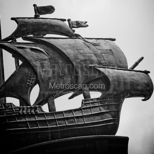 Matte Black MDF Framed Black and White Cincinnati Photograph: The Ship on the Western and Southern Life Building in a Square Matte Black MDF Frame