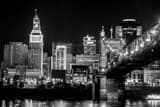 Cincinnati Skyline Covington With Roebling Bridge Black and White Horizontal Cincinnati Skyline Covington With Roebling Bridge black and white