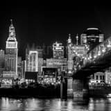 Cincinnati Skyline Covington With Roebling Bridge Black and White Square Cincinnati Skyline Covington With Roebling Bridge black and white