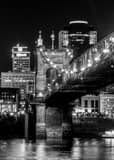 Cincinnati Skyline Covington With Roebling Bridge Black and White Vertical Cincinnati Skyline Covington With Roebling Bridge black and white