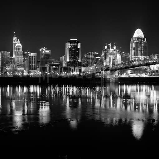 Matte Black WOOD Framed Black and White Cincinnati Photograph: The New Cincinnati Skyline from Covington Kentucky in a Square Matte Black Wood Frame